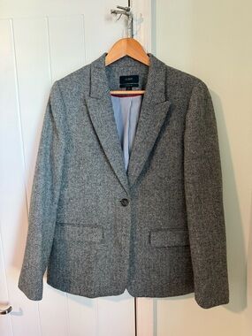 J. Crew Gray Herringbone Single-Button Wool-Blend Blazer